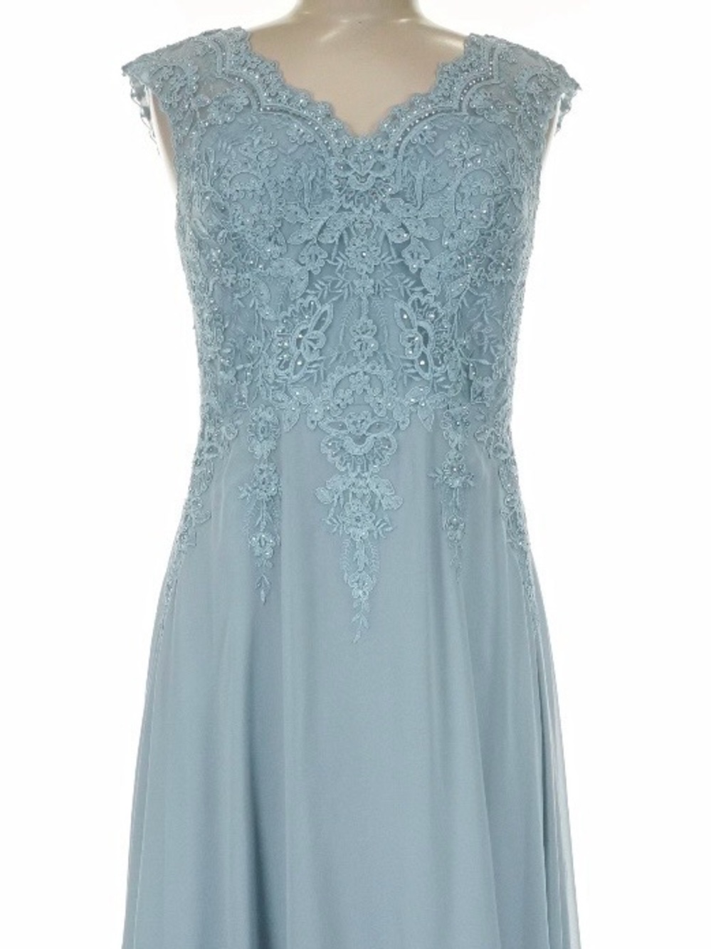 Oleg Cassini Light Blue Lace Appliqué A-Line Wedding Dress